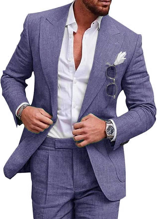 Dio Elegant Men Plus Size Two Pieces Set One Buckle Linen Suit - Dio Kollections