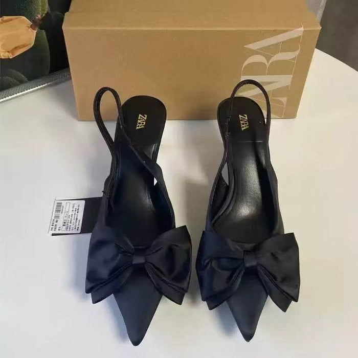 Chic Black Stiletto Heels with Bow Decoration for Women - Dio Kollections