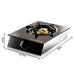Single burner gas stove with dimensions labeled on a white background