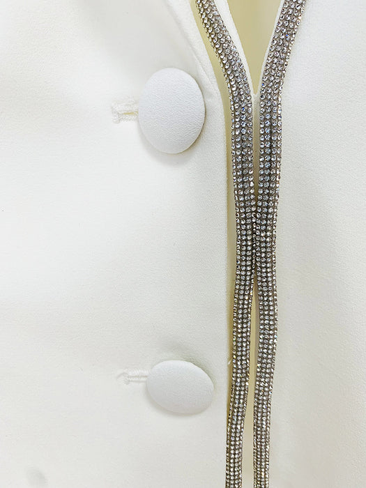 Dio Diamond-Studded Slit Suit Straight-Leg Pants Set Two-Piece Set