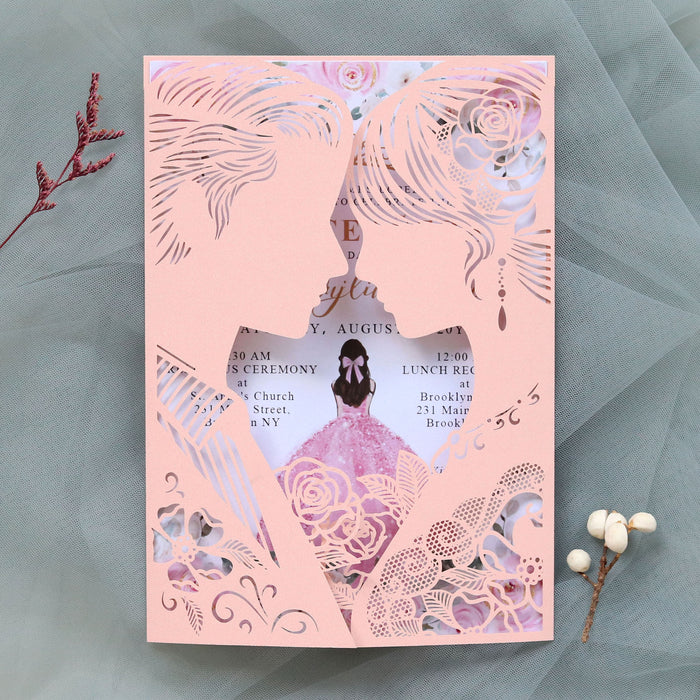 Decorative card with a ballerina design on a textured gray background
