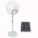 Solar-powered standing fan with solar panel on a white background