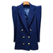 Blue blazer with gold buttons on a white background