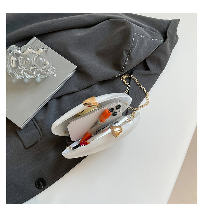 New Dinner Bag Oval Shell Goose Egg Acrylic Evening Chain Shoulder Bag