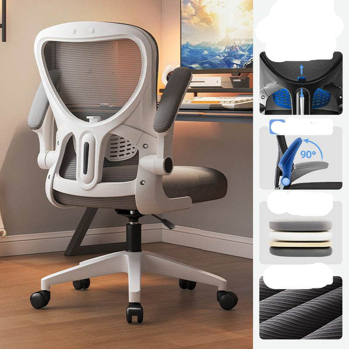 Ergonomic office chair with features highlighted on the right side