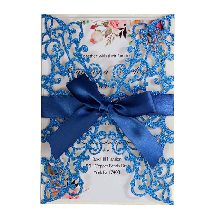 Laser Golden Deep Orchid Wedding Invitation Card Romantic- 10 Pieces