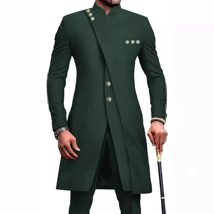 Green formal coat with buttons on a white background