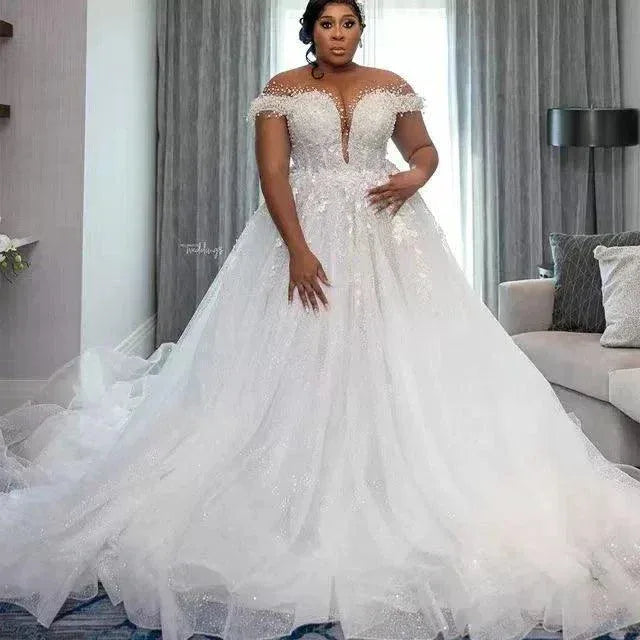 Dio Size African Wedding Dresses - Sheer Neck Lace up Back Sequins. Dio Kollections Dio Size African Wedding Dresses - Sheer Neck Lace up Back Sequins. Dio Kollections