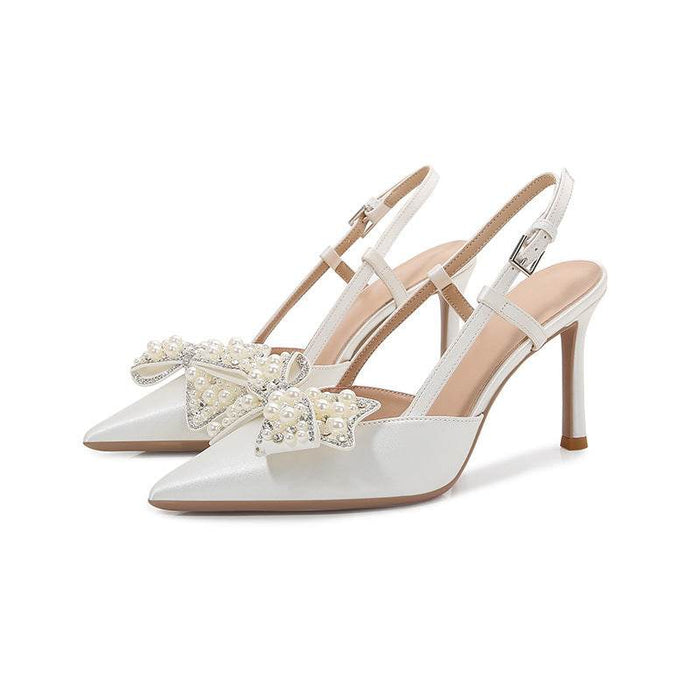 Elegant White Back Air Sandals with Detachable Butterfly Pearls for Women - Dio Kollections