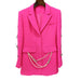 Pink blazer with pearl embellishments on a white background