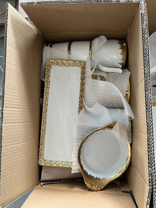 40-50pcs Dinnerware Gold-Edged Electroplated Ceramic Hotel Home Use
