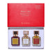 Three perfume bottles in a red box with 'Maison Miu' branding on a white background