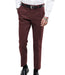 Maroon textured pants worn by a person on a white background