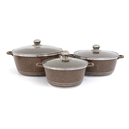 Barley Rice Stone Non-Stick Cooking Set - 6 Piece Pots with Glass Lids - Dio Kollections