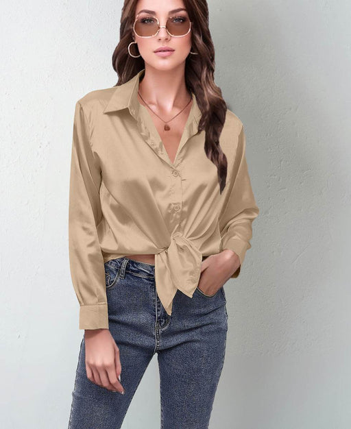 Chic Satin Long Sleeve Shirt - Women's Imitation Silk Top - Dio Kollections