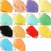 Collection of colored cosmetic substances with labels on a white background