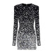 Black dress with silver sequin pattern on a white background