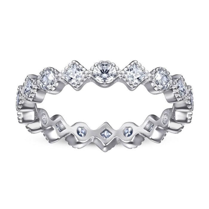 S925 Silver Women's Sterling Row Ring Same Row Diamond Zircon Women's Silver Ring Z+2 1/2 - Dio Kollections
