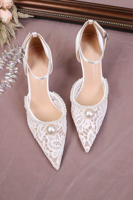 Elegant Lace Pearl High Heels for Brides - Dio Kollections