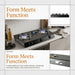 Modern gas stove with 'Form Meets Function' text on a kitchen background