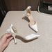 Dio Women's Sexy White Silk Ankle Pearl Pump Stiletto Bow Strap Bride Shoes - Dio Kollections