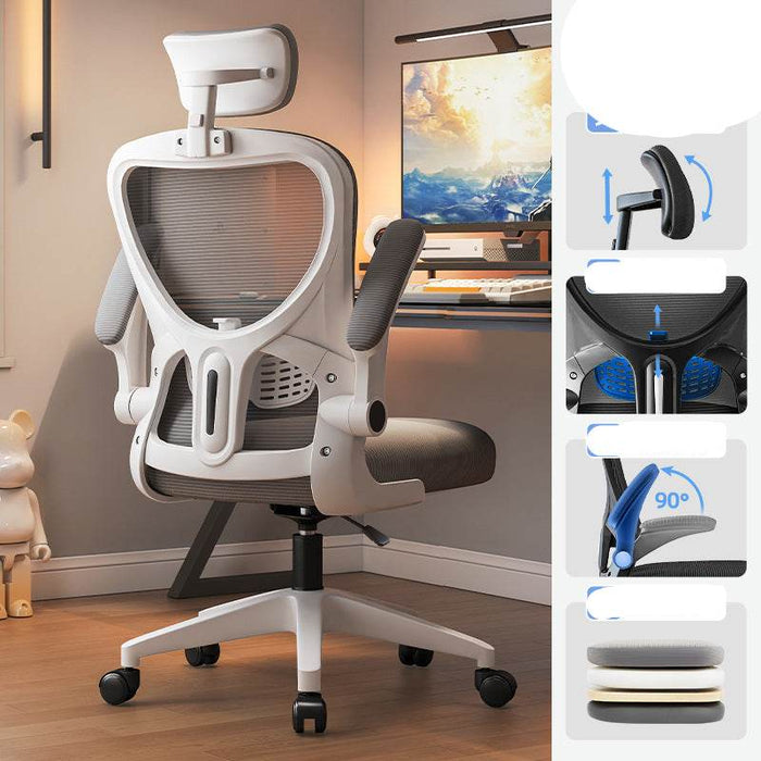 Ergonomic office chair with adjustable features shown in a home office setting