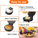 Instructions for using a waffle maker with images and text.