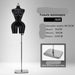 Black female mannequin with size information on a gray background