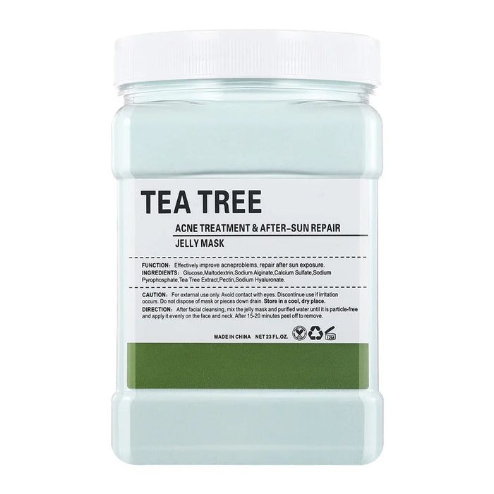 Tea tree jelly mask container with label on a white background
