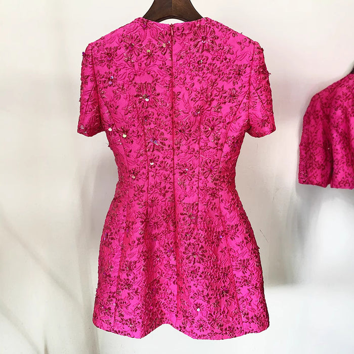 Dio Rose Powder Series Jacquard Heavy Short Sleeve Dress