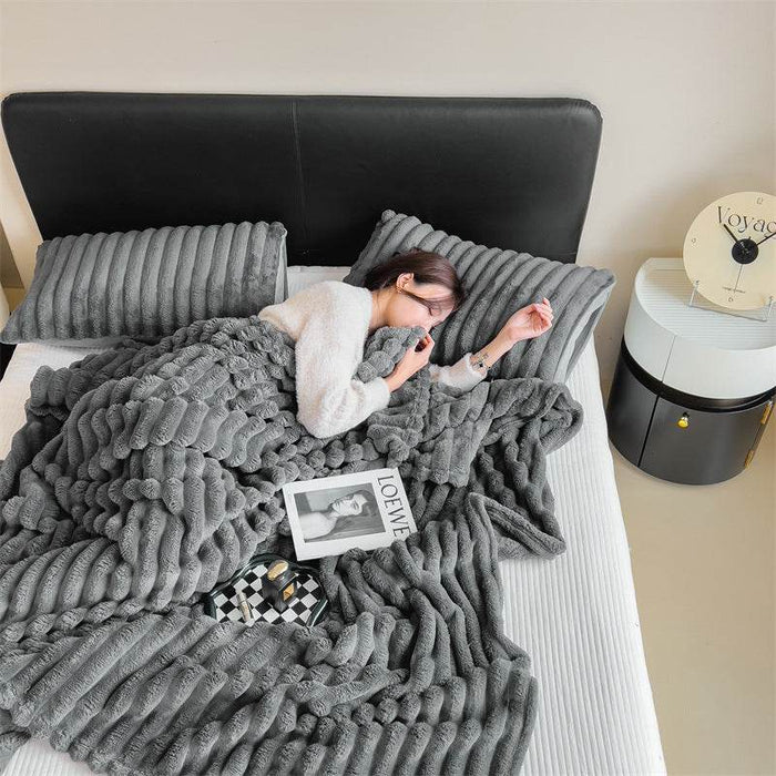 Rabbit Velvet Blanket Solid Color Summer Season Bedding Thickened Warm Milk Velvet Blanket Flannel Cover Blanket Nap Sofa Blanket - Dio Kollections