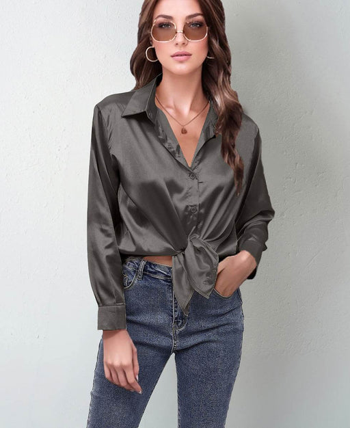 Chic Satin Long Sleeve Shirt - Women's Imitation Silk Top - Dio Kollections