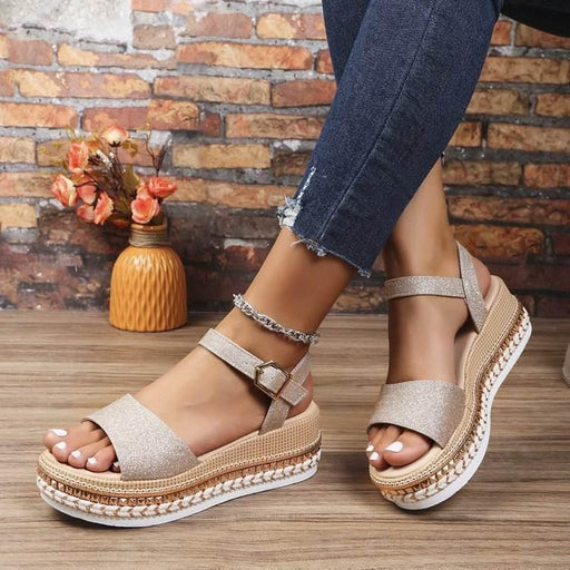 36-42 Sandals One-Strap Thick Sole Buckle Wedge Women's Glossy - Dio Kollections