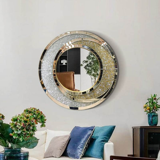 Light Luxury Diamond-Encrusted Round Art Entrance Wall Hanging Decorative Mirror - Dio Kollections