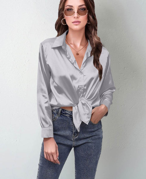 Chic Satin Long Sleeve Shirt - Women's Imitation Silk Top - Dio Kollections