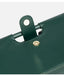 Close-up of a green handbag with gold hardware on a white background