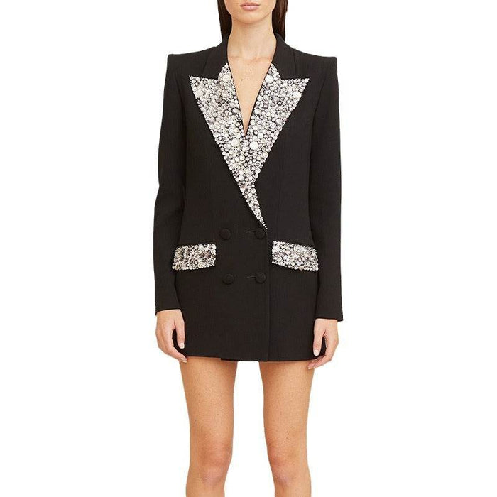 Handmade Elegant Mid-Length Black Beaded Blazer for Women - Dio Kollections