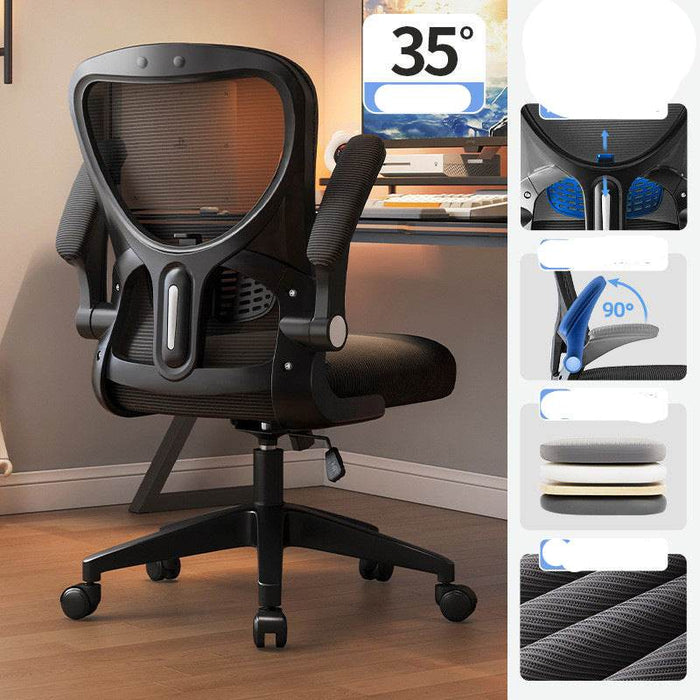 Black office chair with ergonomic features displayed in a room setting