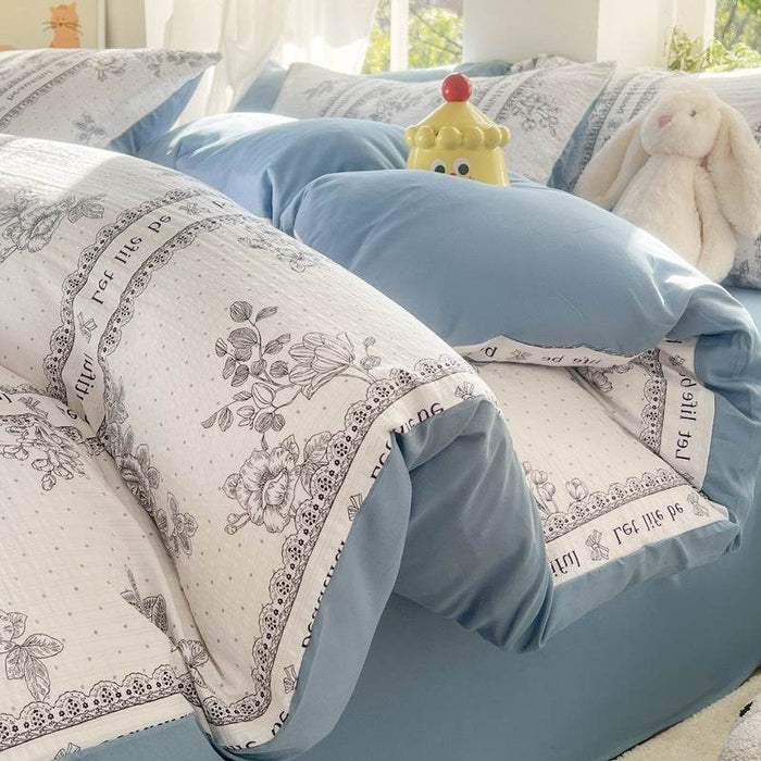 Four-Piece Cotton Double-Layer Gauze Set Bed Sheet Quilt Cover Washed Cotton Double-Layer Gauze Set - Dio Kollections