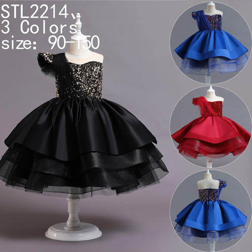 Black dress on a mannequin with additional color options shown in circular insets.