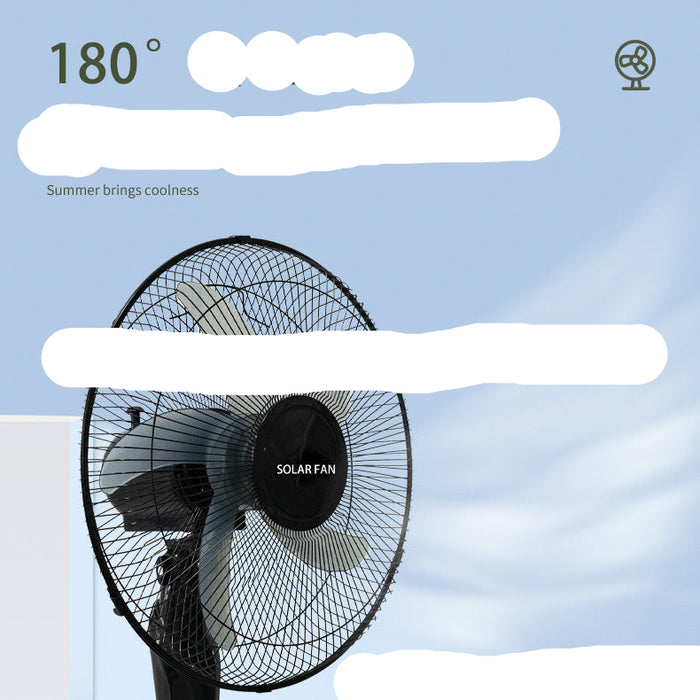 Solar fan with text on a blue sky background