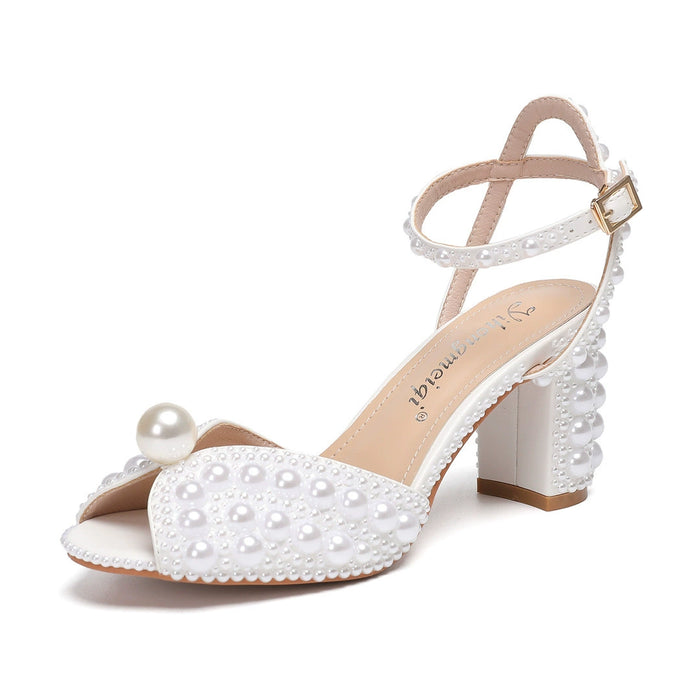 Dio Women's Luxury Pearls Studs Peep Toe High Heels Wedding Shoe - Dio Kollections