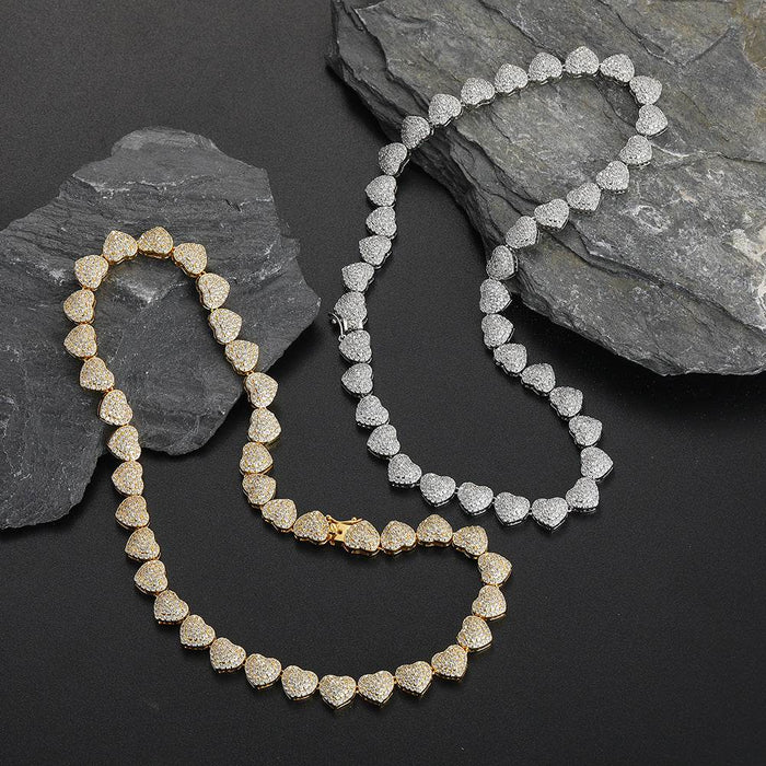 Jewelry Copper Inlaid Zircon Heart Tennis Chain Stacked Trendy Neckwear Couple Love Style - Dio Kollections