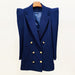Blue blazer with gold buttons on a white background