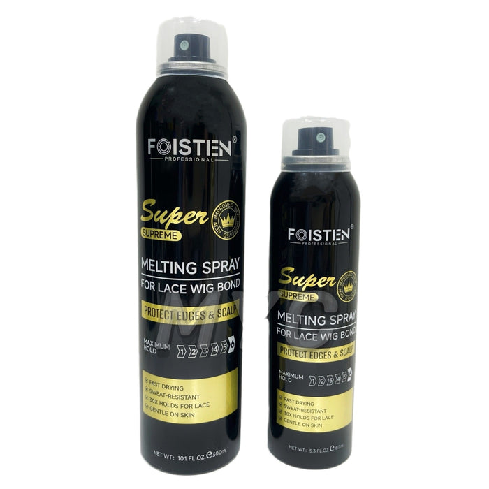 Two Foisten Super Supreme Melting Sprays for lace wig bond on a white background