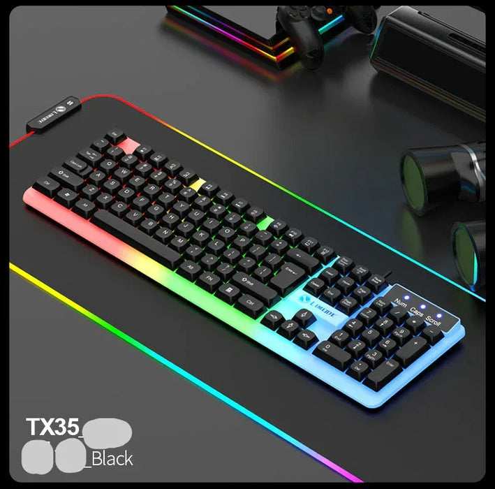Gaming keyboard with RGB lighting on a dark surface
