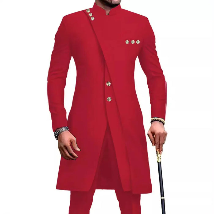 Red traditional coat with gold buttons on a white background