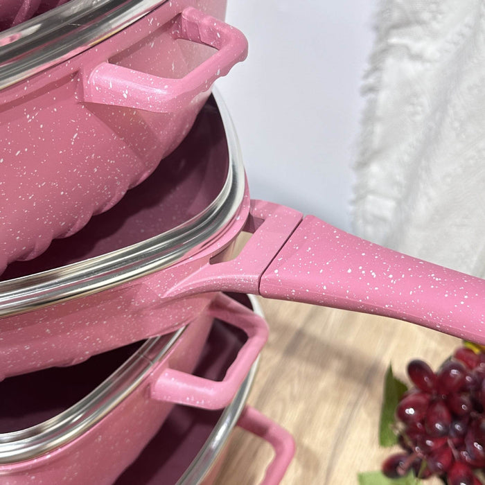 25-Piece Premium Non-Stick Medical Stone Cookware Set in Black and Pink - Dio Kollections