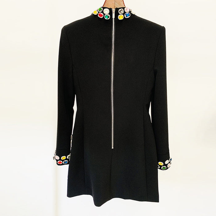 Dio Beaded Diamond Coloured Gemstone Diamond Long-Sleeved Dress