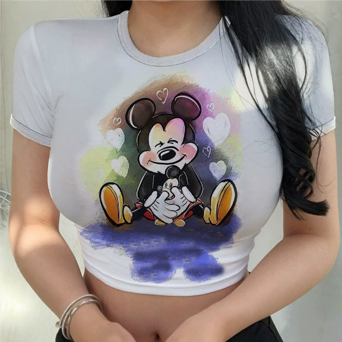 Dio Women's Sexy Slim Cartoon Disney Printing Stitch Crop Top Fit T Shirt - Dio Kollections